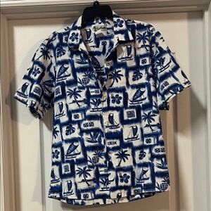Homie Blue and White Tropical Print Shirt